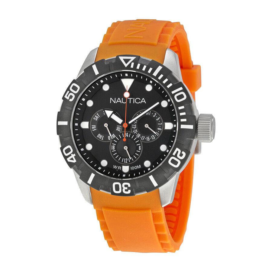 Nautica Nsr Silver+black Tone Orange Tangerine Silicone Band WATCH-A13646G - Dial: Gray, Band: White,ORANGE, Black