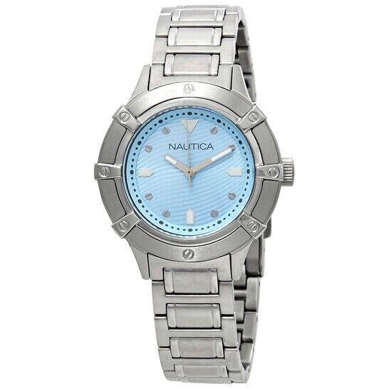 Nautica Capri Silver Tone 36mm Light Blue Dial Women`s Steel Watch NAPCPR006