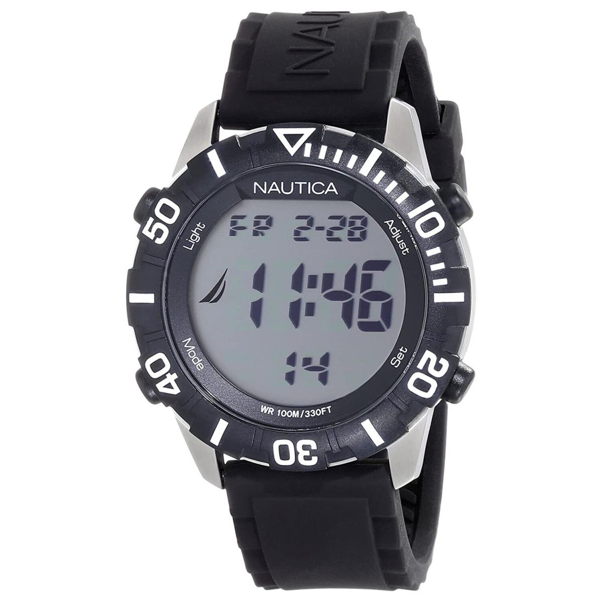 Nautica N09925G Nsr 100 Digital White Dial Black Resin Strap Men`s Watch