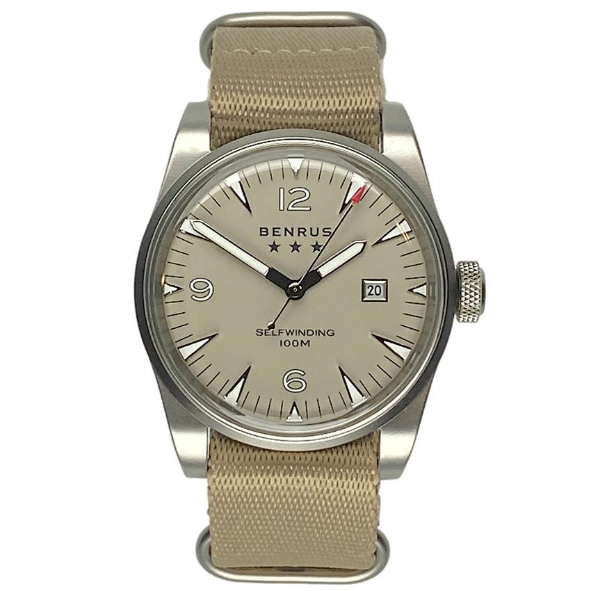 Benrus Classic C1-SB-BE-NT Tan Dial Stainless Steel Date 41MM Men`s Automatic