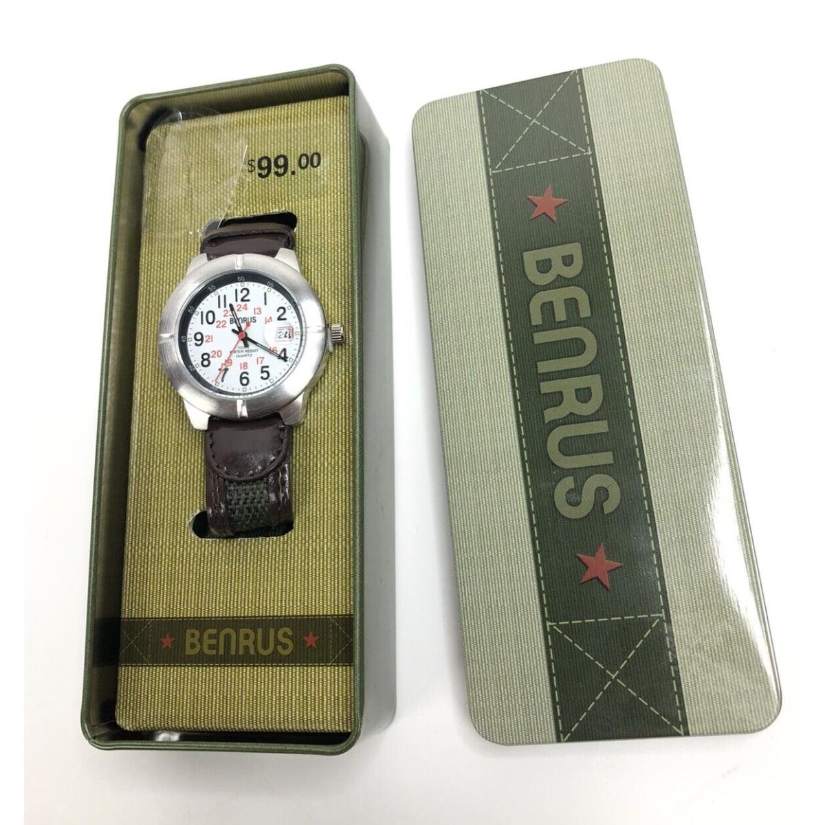 Benrus Watch w/ Date Indicator 100ft Water Resistant Quartz Military