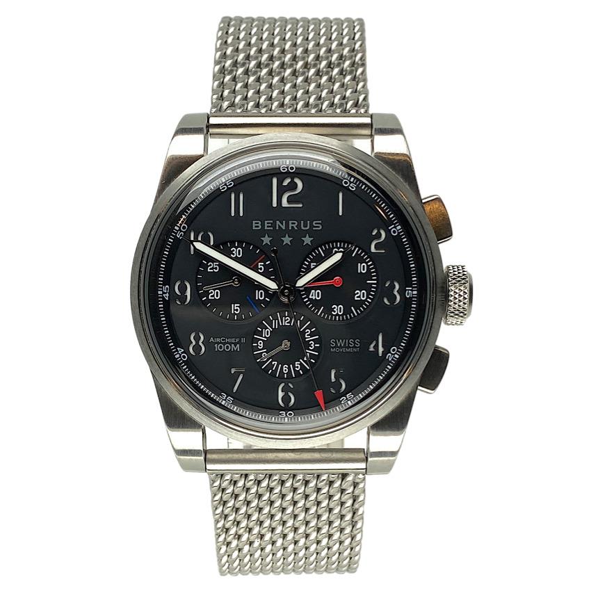 Benrus AirChief2 AC3-SA-BK-SM Chronograph Stainless Steel 41MM Mens Quartz Watch