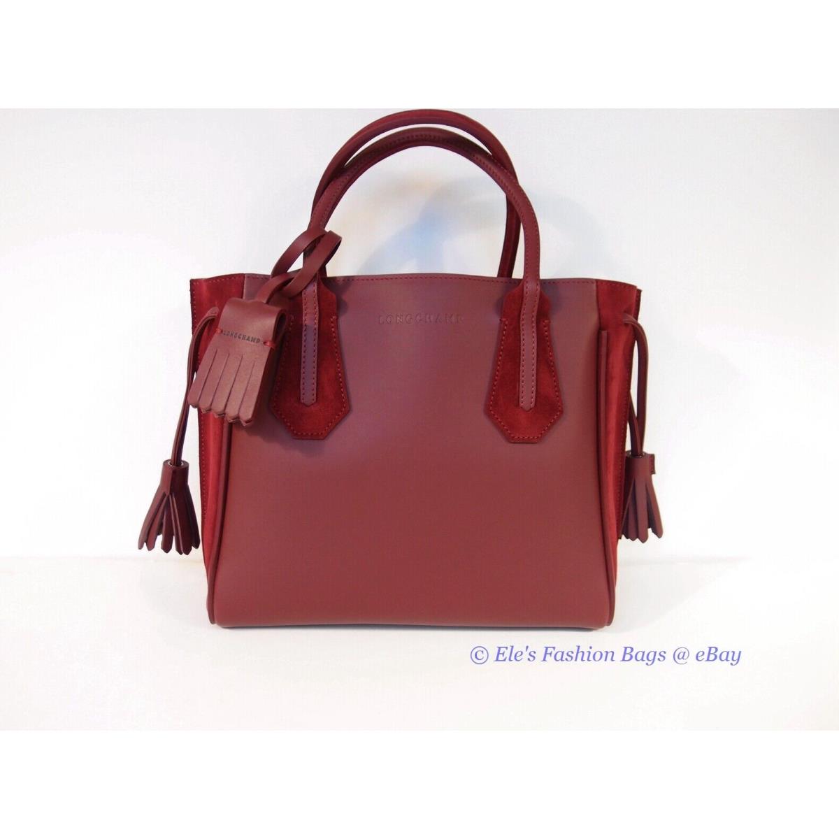 Longchamp Penelope Leather Satchel Tote Bordeaux Wine Red