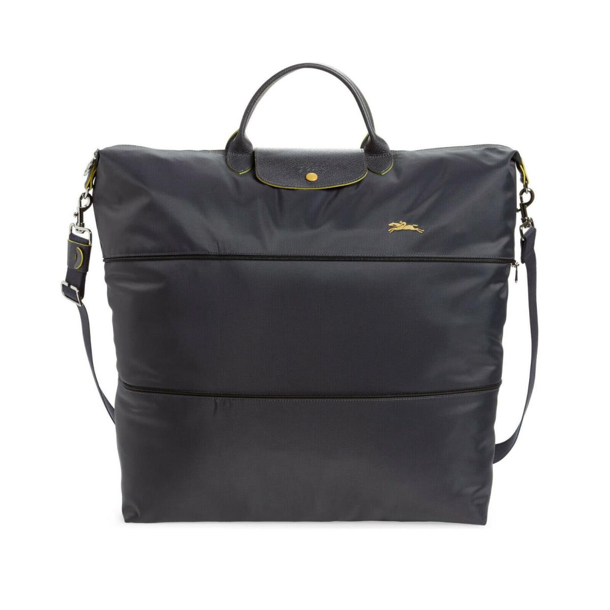 Longchamp Le Pliage Club Expandable Travel Duffle Crossbody Black Navy Gray+ Gunmetal - dark grey