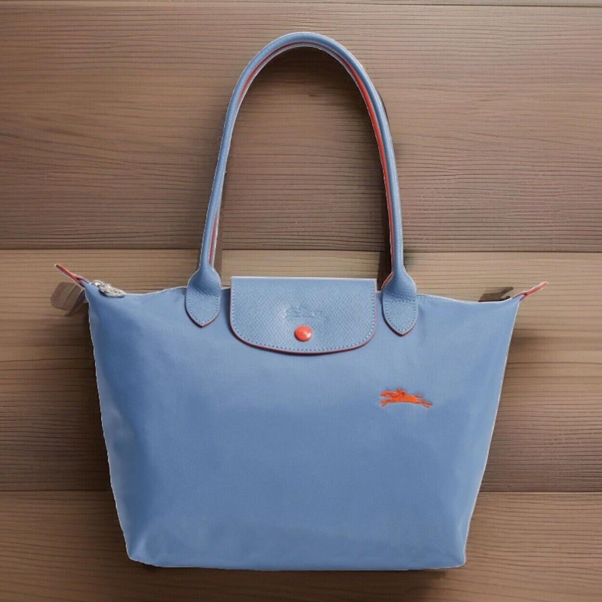 Longchamp Le Pliage Club Medium Nylon Shoulder Tote Blue Mist