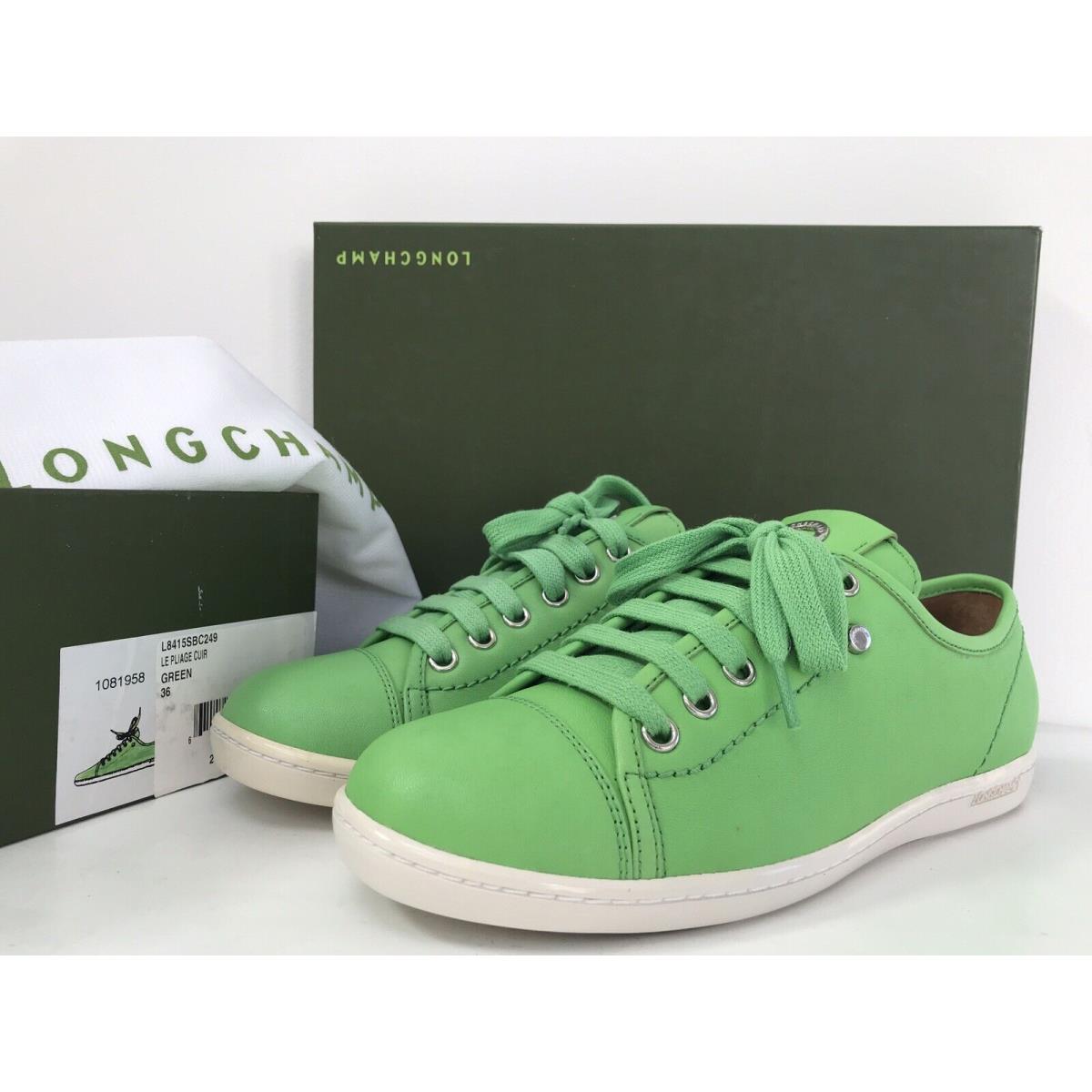 Longchamp 36 US 5.5 Le Pliage Cuir Leather Sneakers Lace Up Green 36