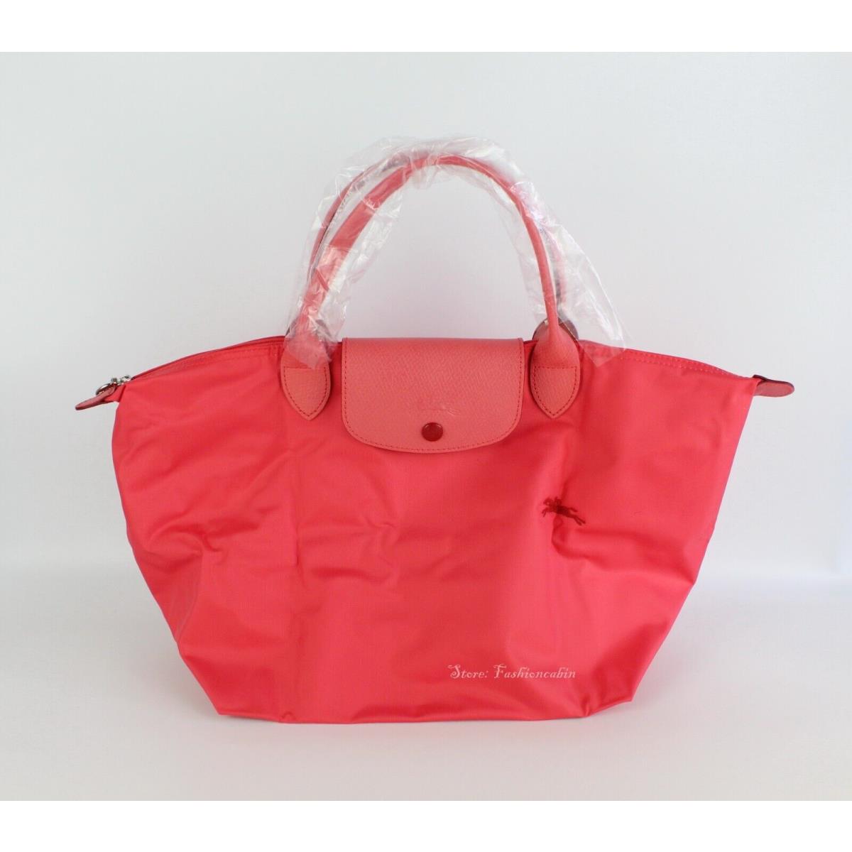 Longchamp Medium Le Pliage Club Leather Trim Tote Bag Pomegrante