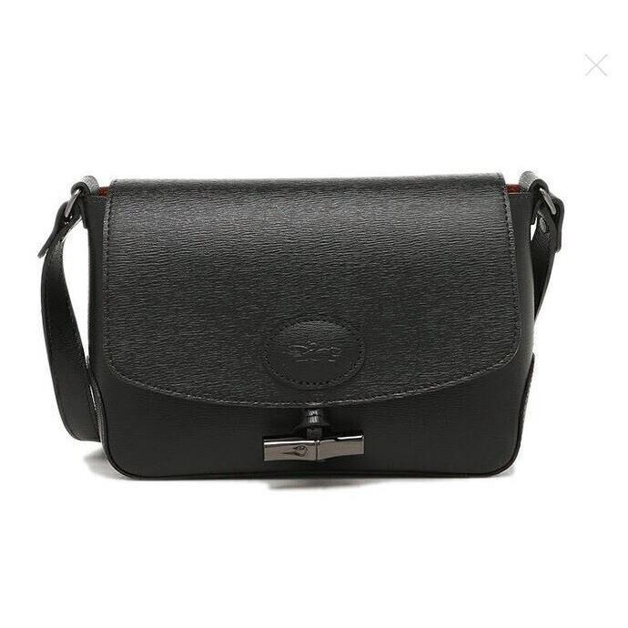 Longchamp Roseau Toggle Flap Leather Crossbody Bag Black Gunmetal