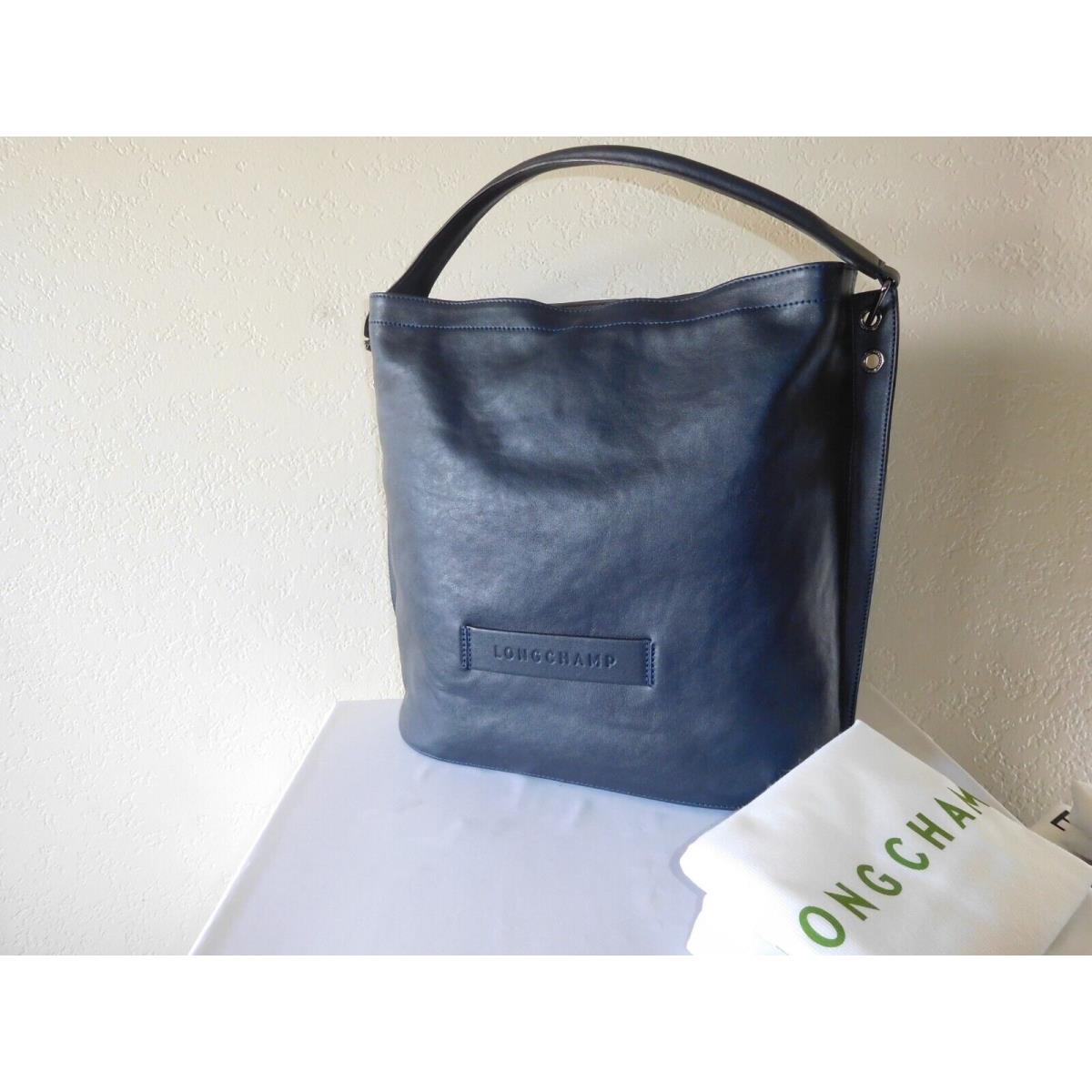 Longchamp 3D Midnight Blue Leather Hobo Tote Bag 770.00