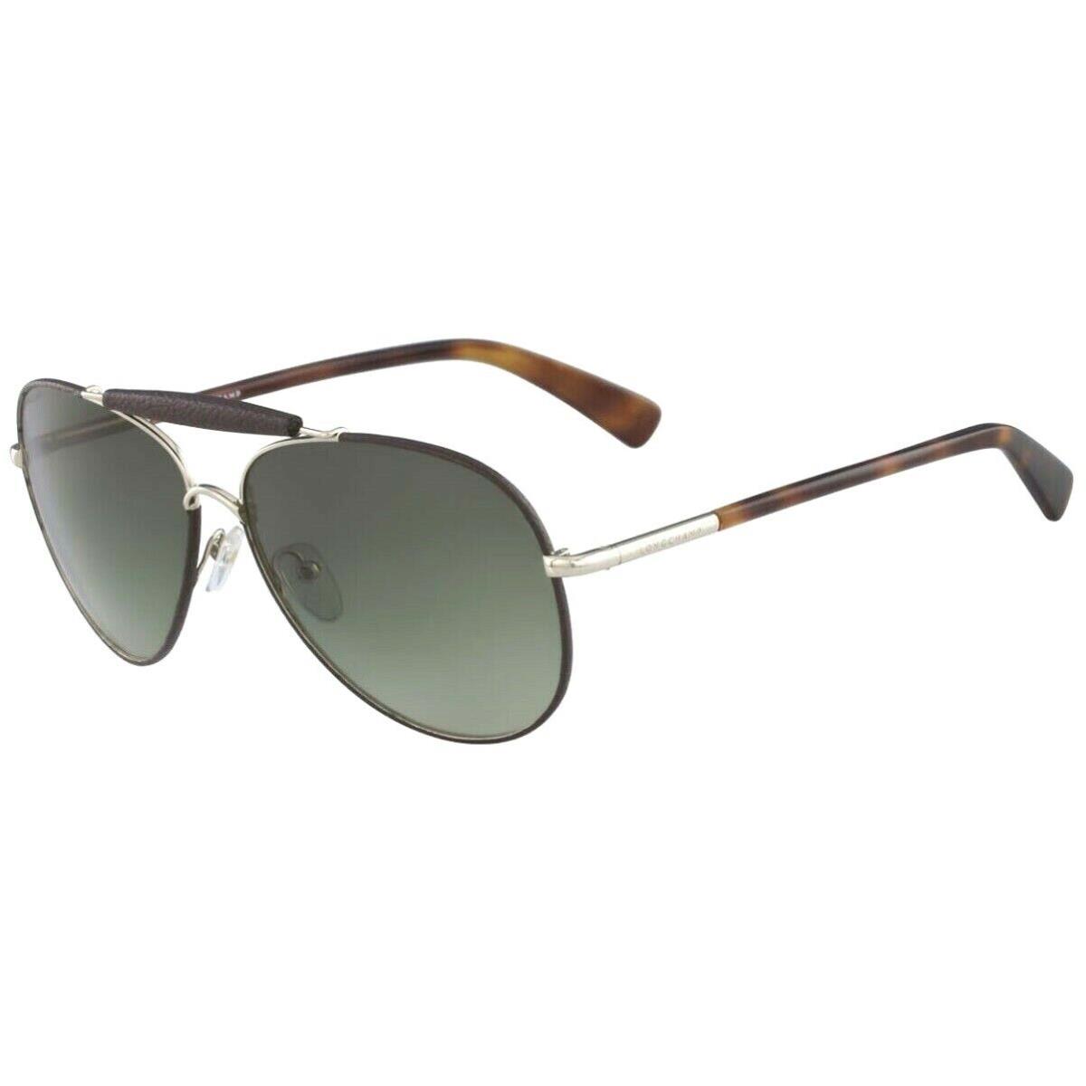 Longchamp LO100SL 718 61MM Gold Dark Brown Leather Pilot Unisex Sunglasses