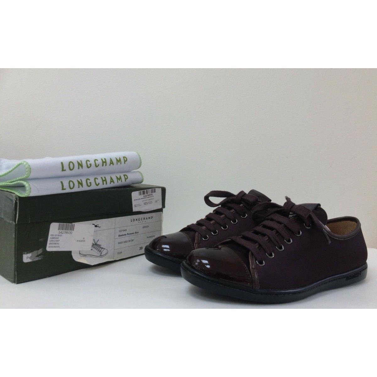 Longchamp 39 US 8 Roseau Box Legende Pliage Cuir Sneakers Aubergine 8