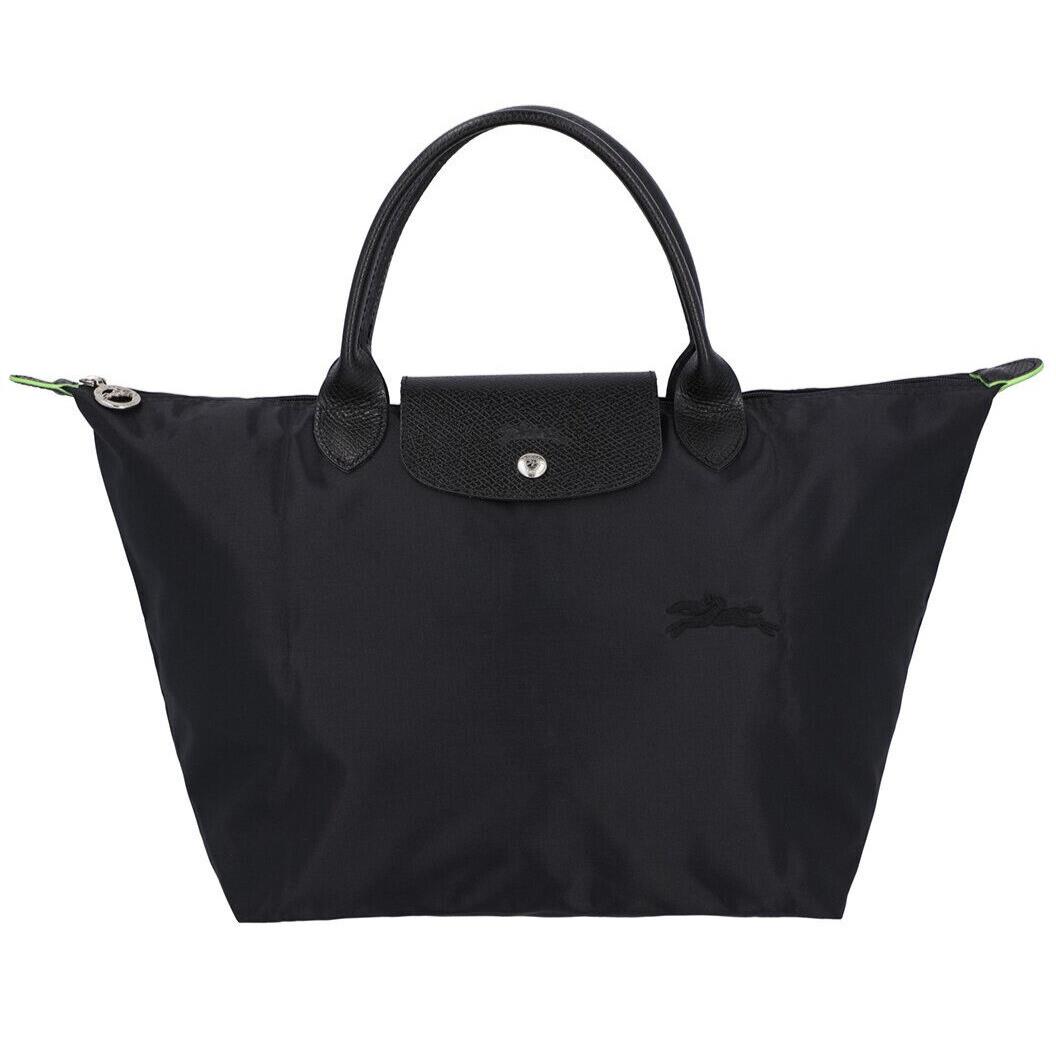 Longchamp Le Pliage Green Type M Short Handle Travel Bag Black