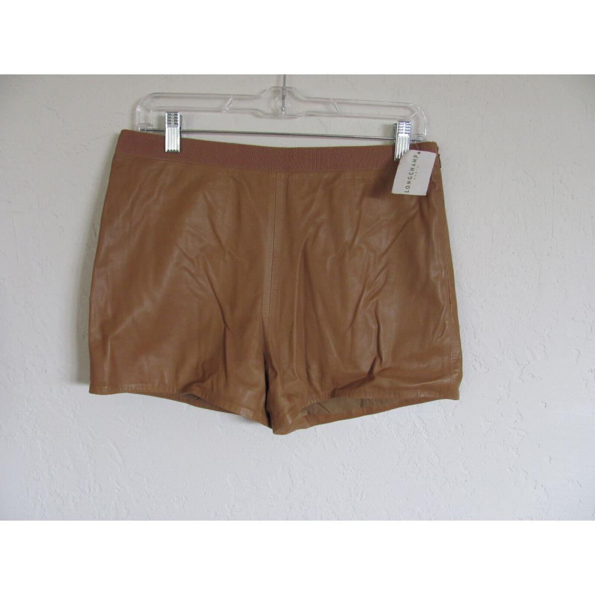 Longchamp Paris Leather Shorts-side Zipper-natural -size 40/US Size 8