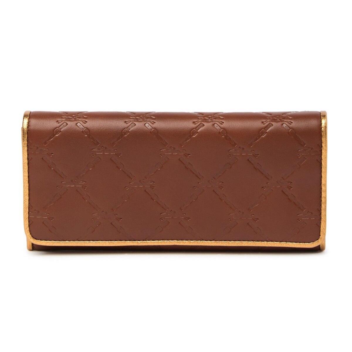 Longchamp LM Cuir Deluxe Jockey Embossed Leather Envelope Wallet Brown