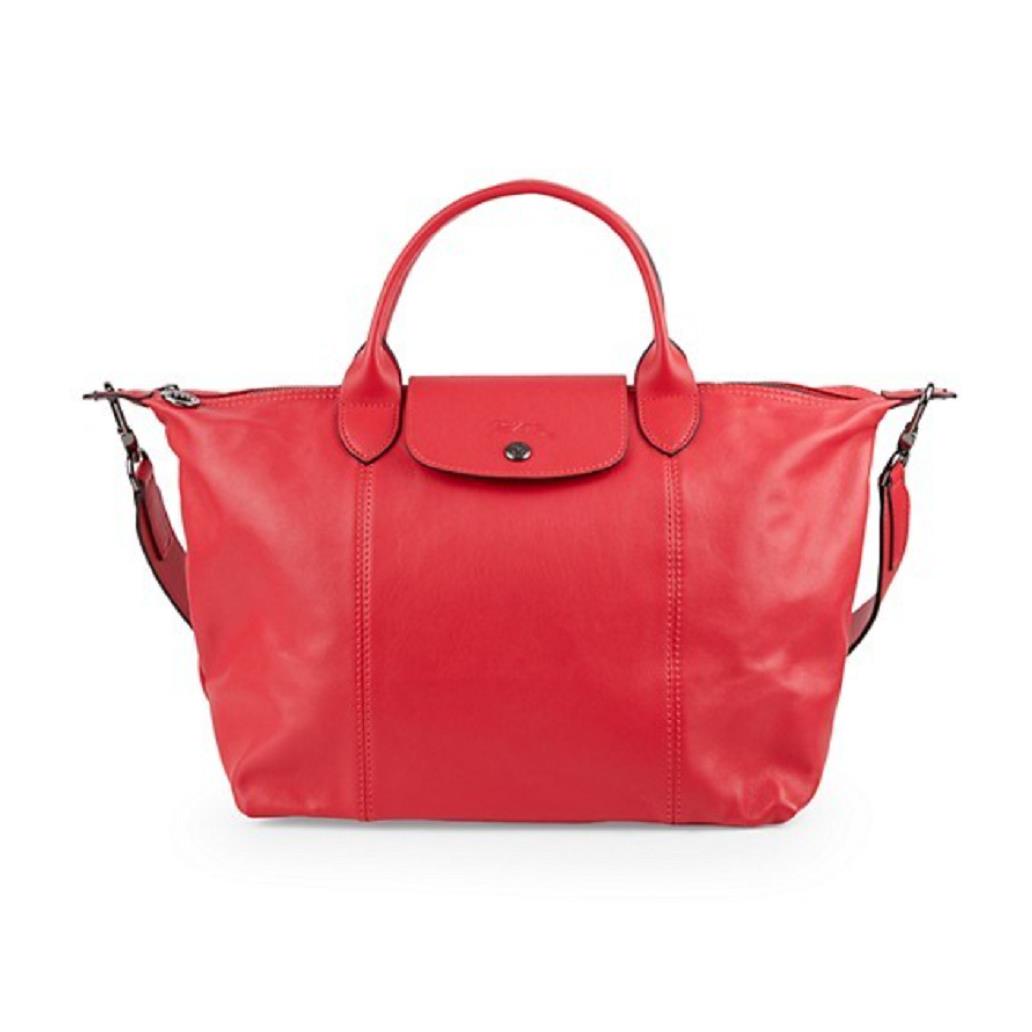 Longchamp Le Pliage Leather Top Handle Bag - Red