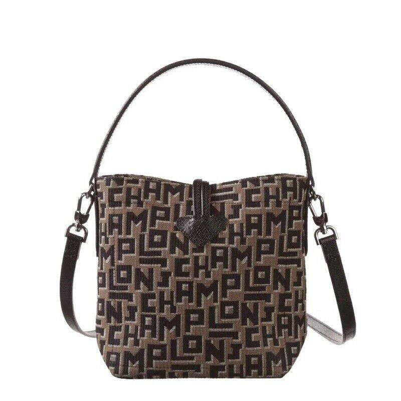 Longchamp Women`s Roseau Bucket Bag Small Taupe/black - Handle/Strap: Brown, Hardware: Black, Brown, Exterior: Taupe