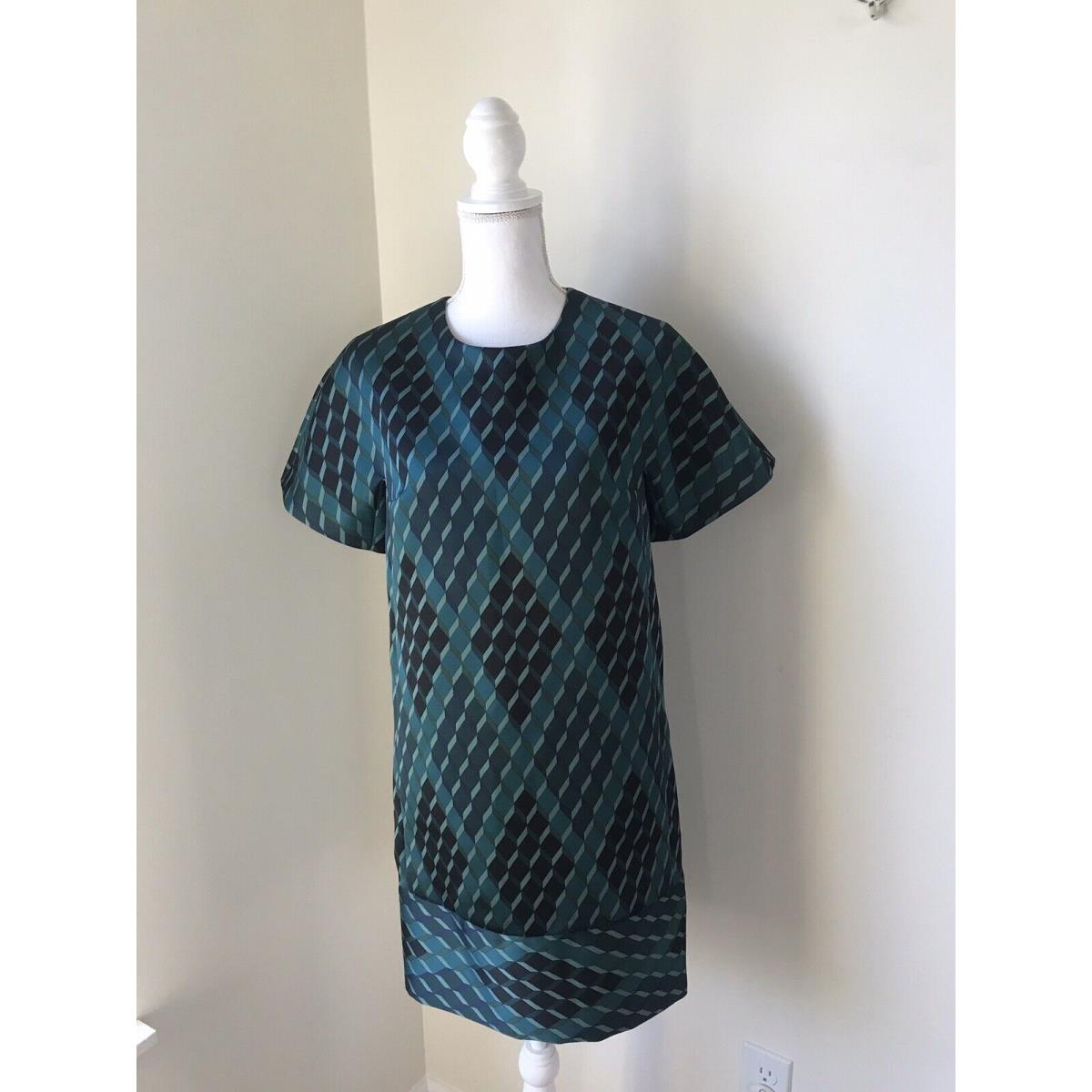 Longchamp Dress Womens Size Small Green Cubes Short Sleeve Nordstrom