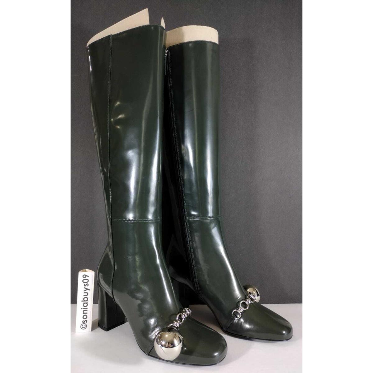 Longchamp Women`s Ball Chain Tall Leather Boot Green Size 39