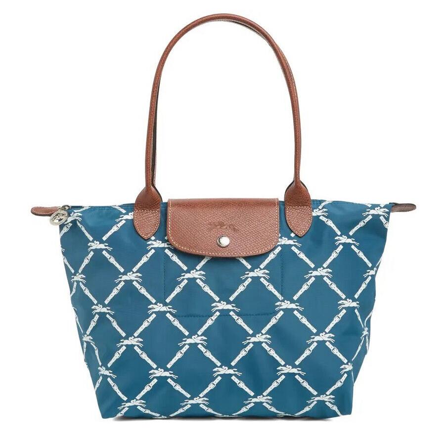 Longchamp Le Pliage Chevaux Ailes Shoulder Tote Peacock Blue Made in France