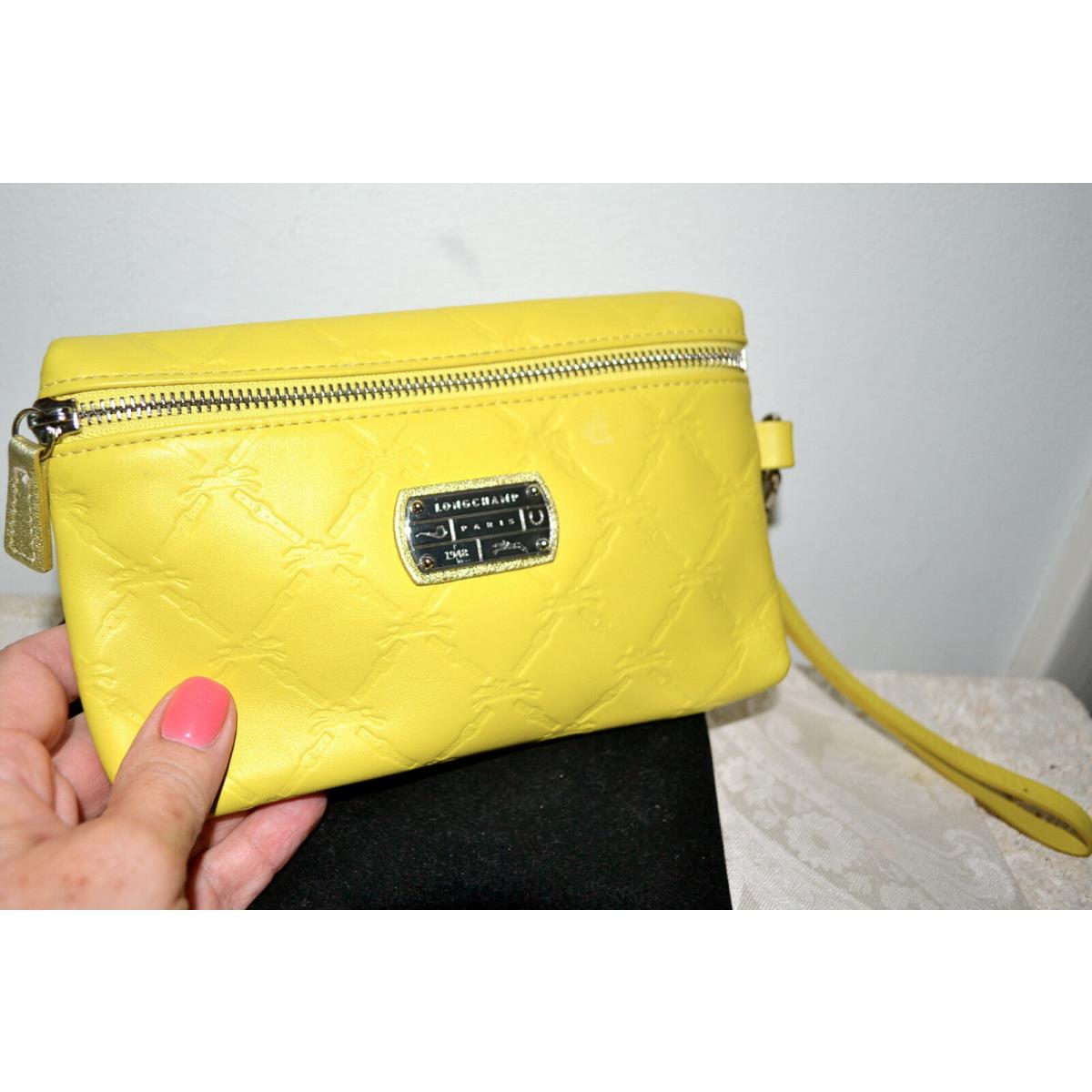 Longchamp Longshamp Cuir Wristlet Clutch Bag Pouch Handbag Leather Sun Yellow