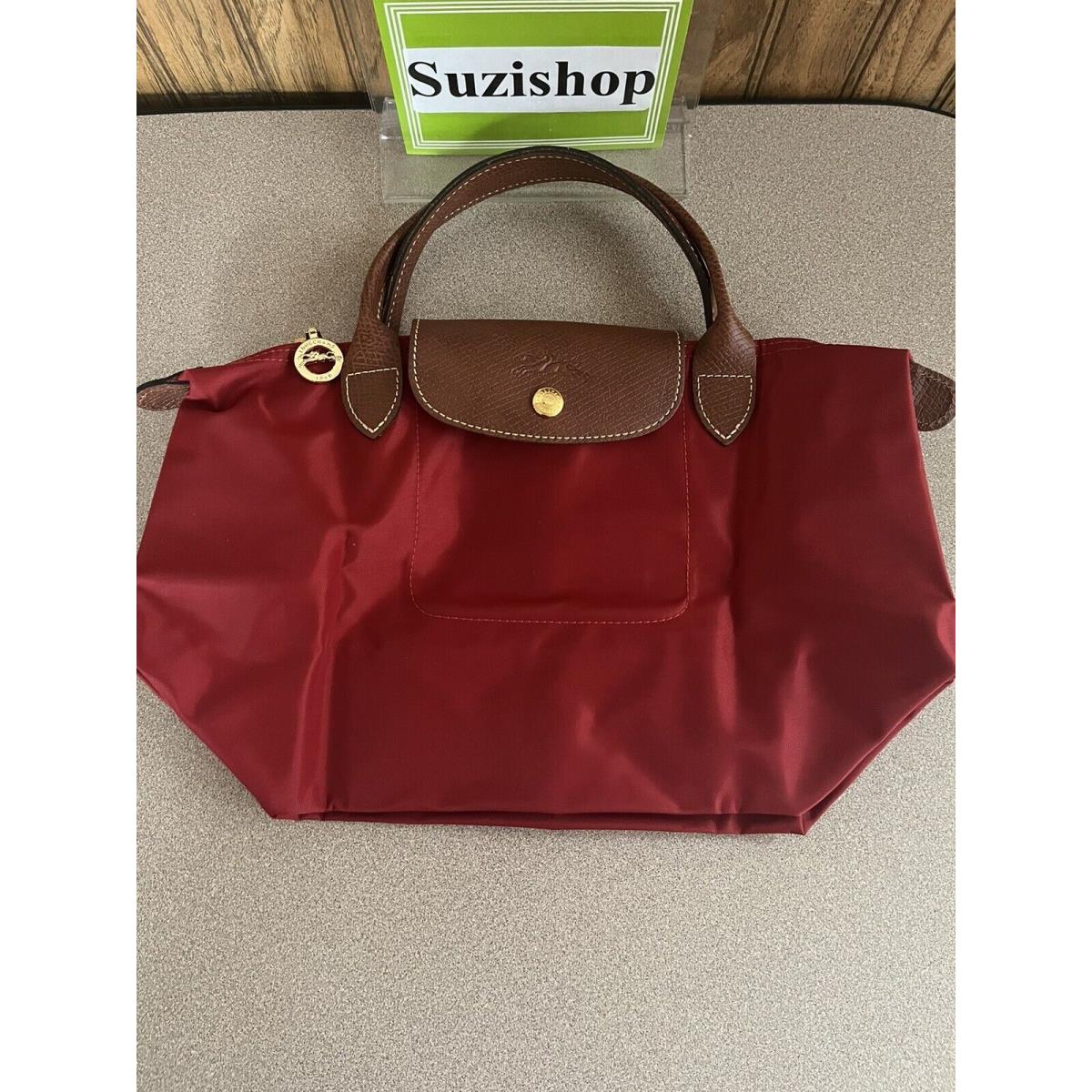 Longchamp Small Red Le Pliage Top Handle Bag