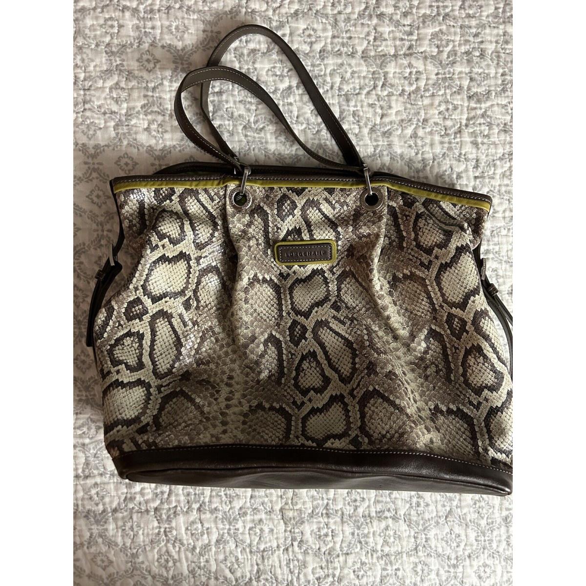 Longchamp Snakeskin Embossed Leather Shoulder Large Tote Bag