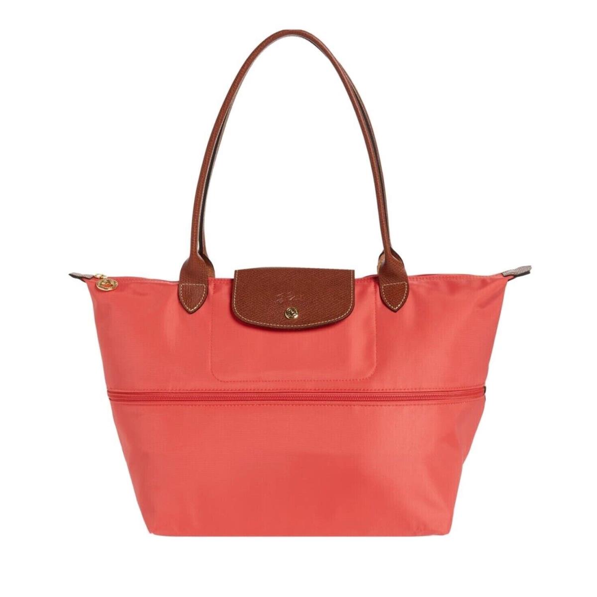 Longchamp Le Pliage Expandable Tote Bag Pomegranate Coral Pink Travel Purse