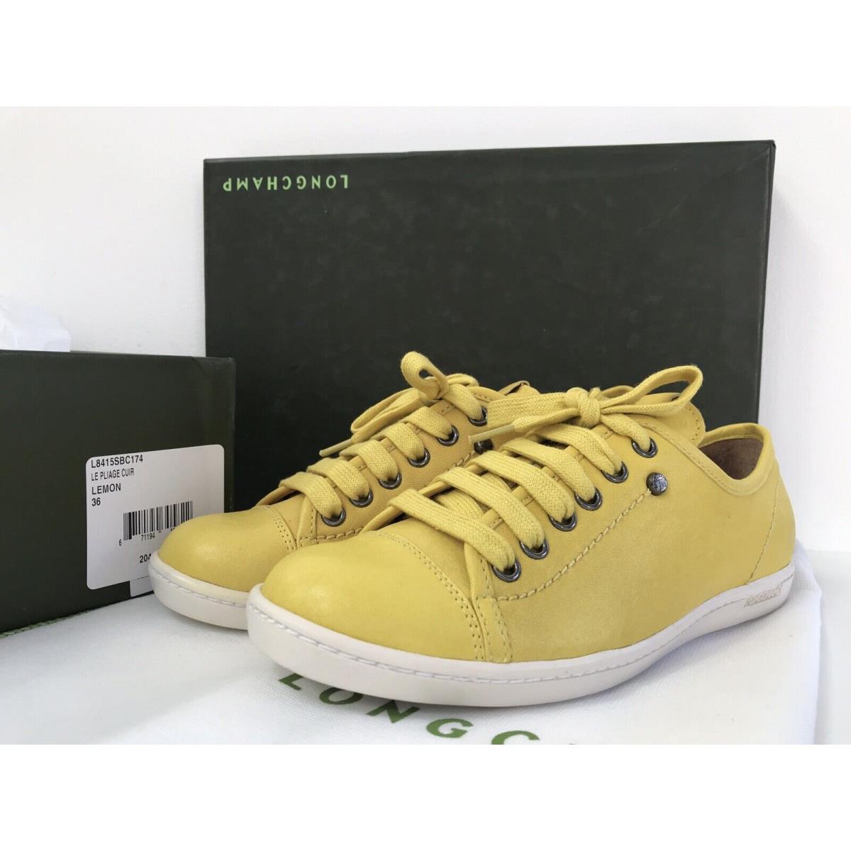 Longchamp 36 US 5.5 Le Pliage Cuir Leather Sneakers Lace Up Yellow 36