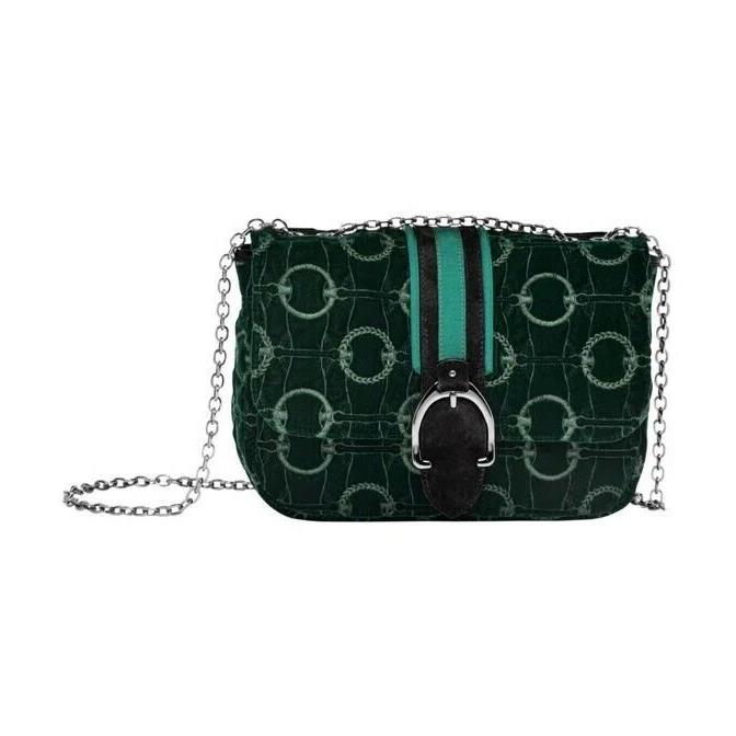 Longchamp Amazone Sapin Quilted Green Velour Circles Velvet Mini Flap Crossbody