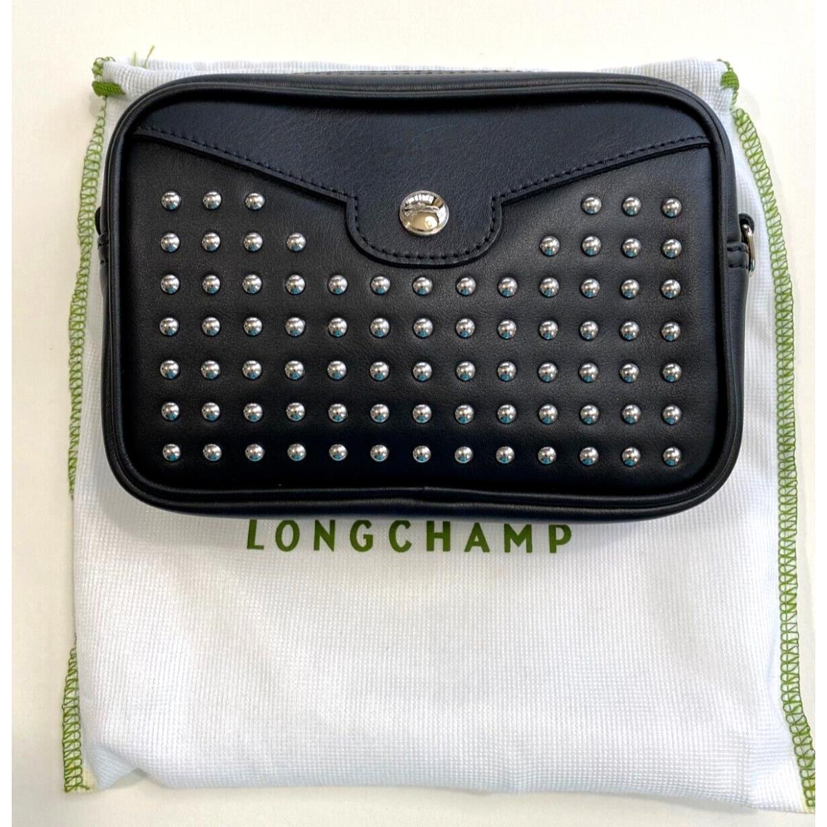 Longchamp Mademoiselle Rock Studded Leather Crossbody Camera Bag Black