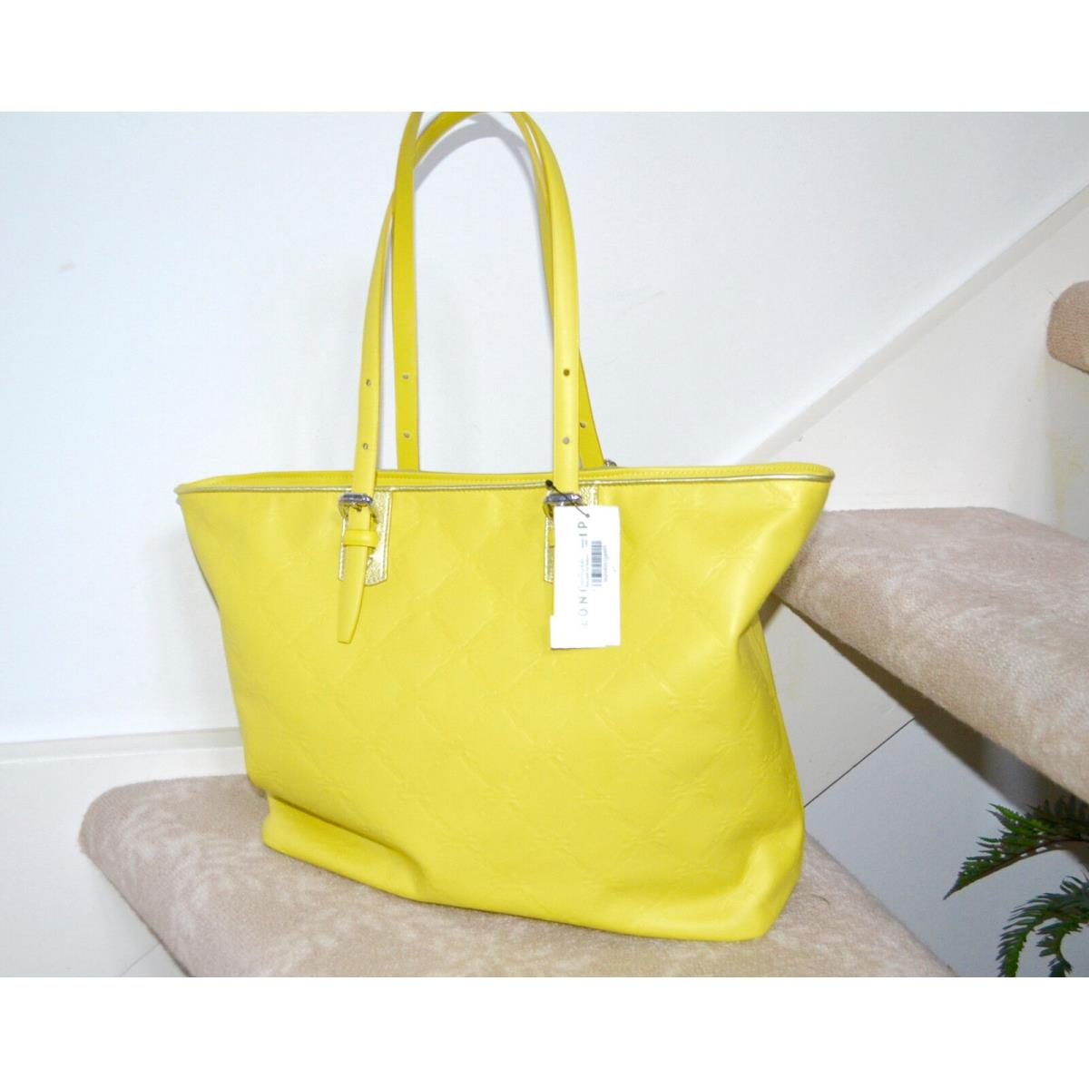 Longchamp LM Cuir Leather Lemon Yellow Zip Tote Bag France