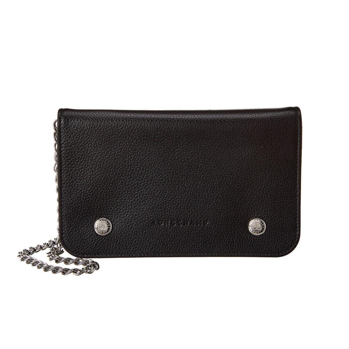 Longchamp Le Foulonne Woc Wallet On a Chain Black Leather Crossbody Bag