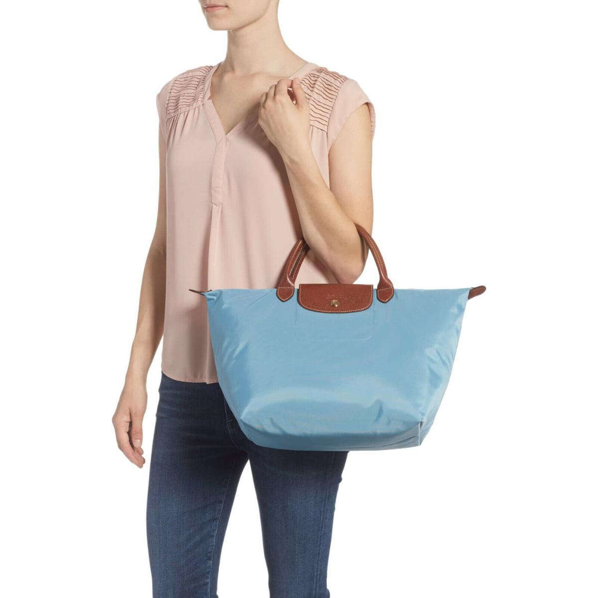 Longchamp Le Pliage Type M Medium Short Handle Travel Tote Arctice Ice Blue