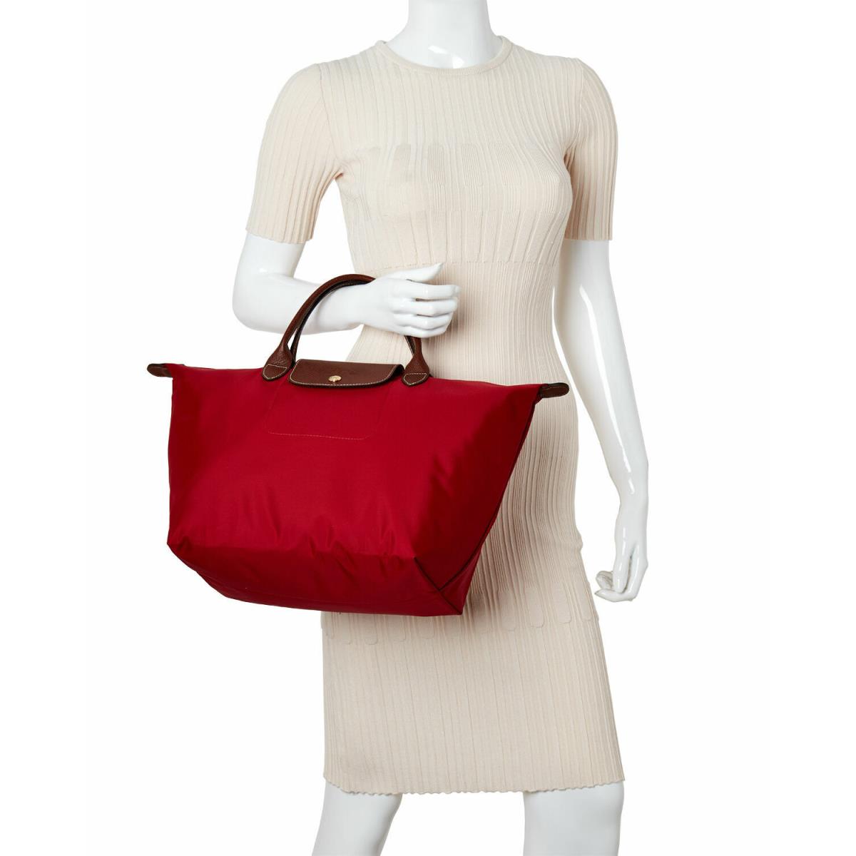 Longchamp Le Pliage Type M Medium Short Handle Travel Tote Garance Red