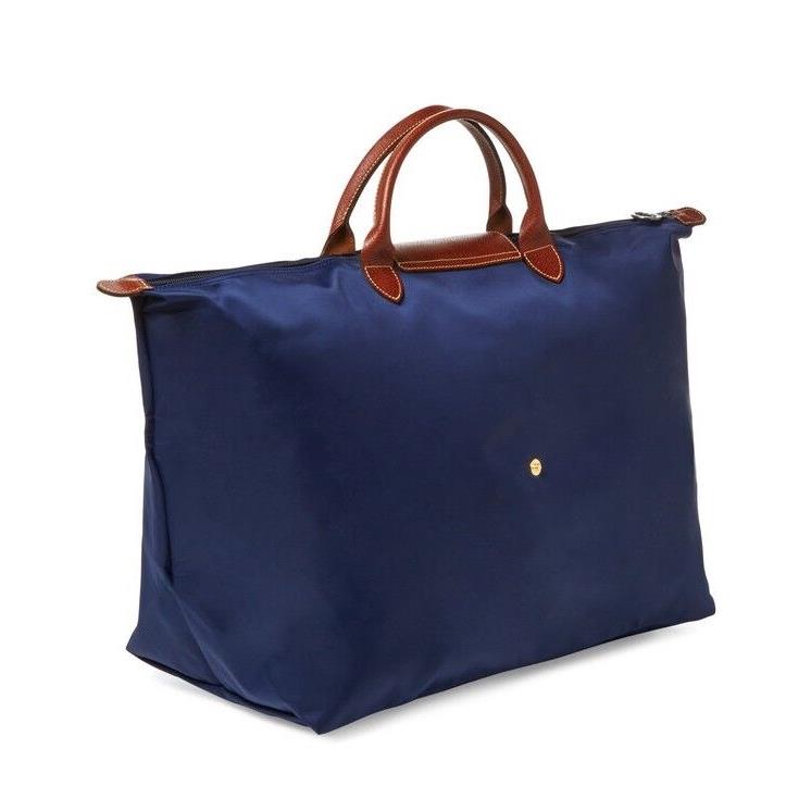 Longchamp Le Pliage 18 Type L Large Nylon Travel Weekender Navy Blue Authntc