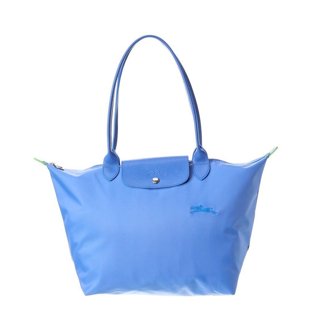 Longchamp Le Pliage Green Medium Canvas Leather Shoulder Bag Women`s Blue Ns