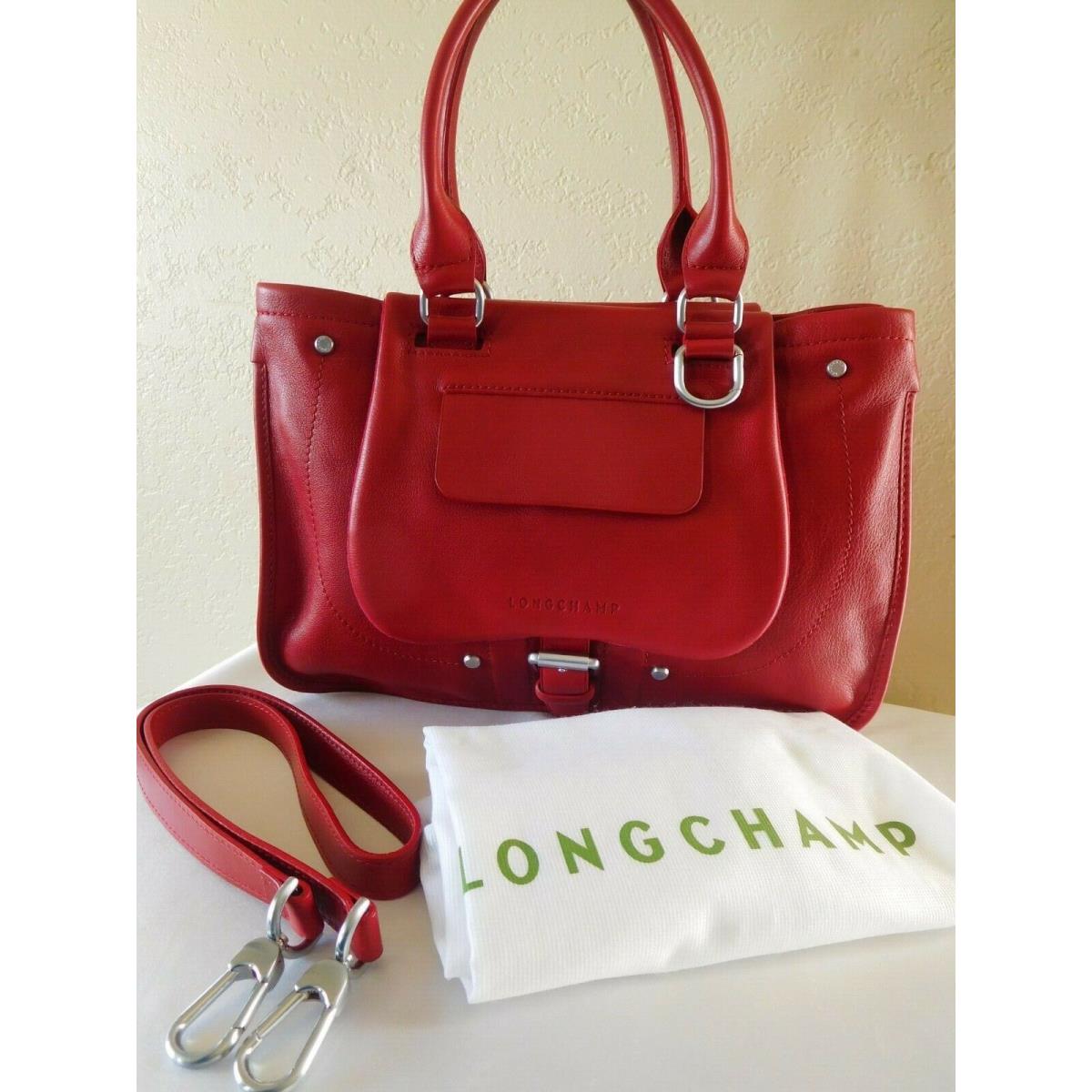 Longchamp Balzane Saddle Leather Satchel Tote Shoulder Bag Purse