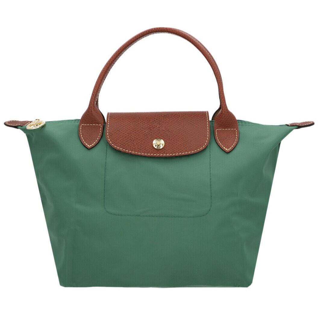 Longchamp Le Pliage Type S Small Handheld Tote 1621089 Sage Green - Handle/Strap: Brown, Hardware: Gold, Exterior: Green