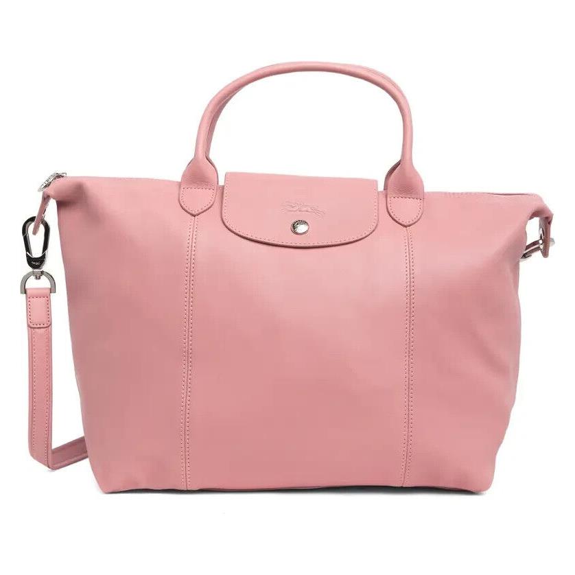 Longchamp Le Pliage Cuir Medium Leather Satchel Bag Blush Pink