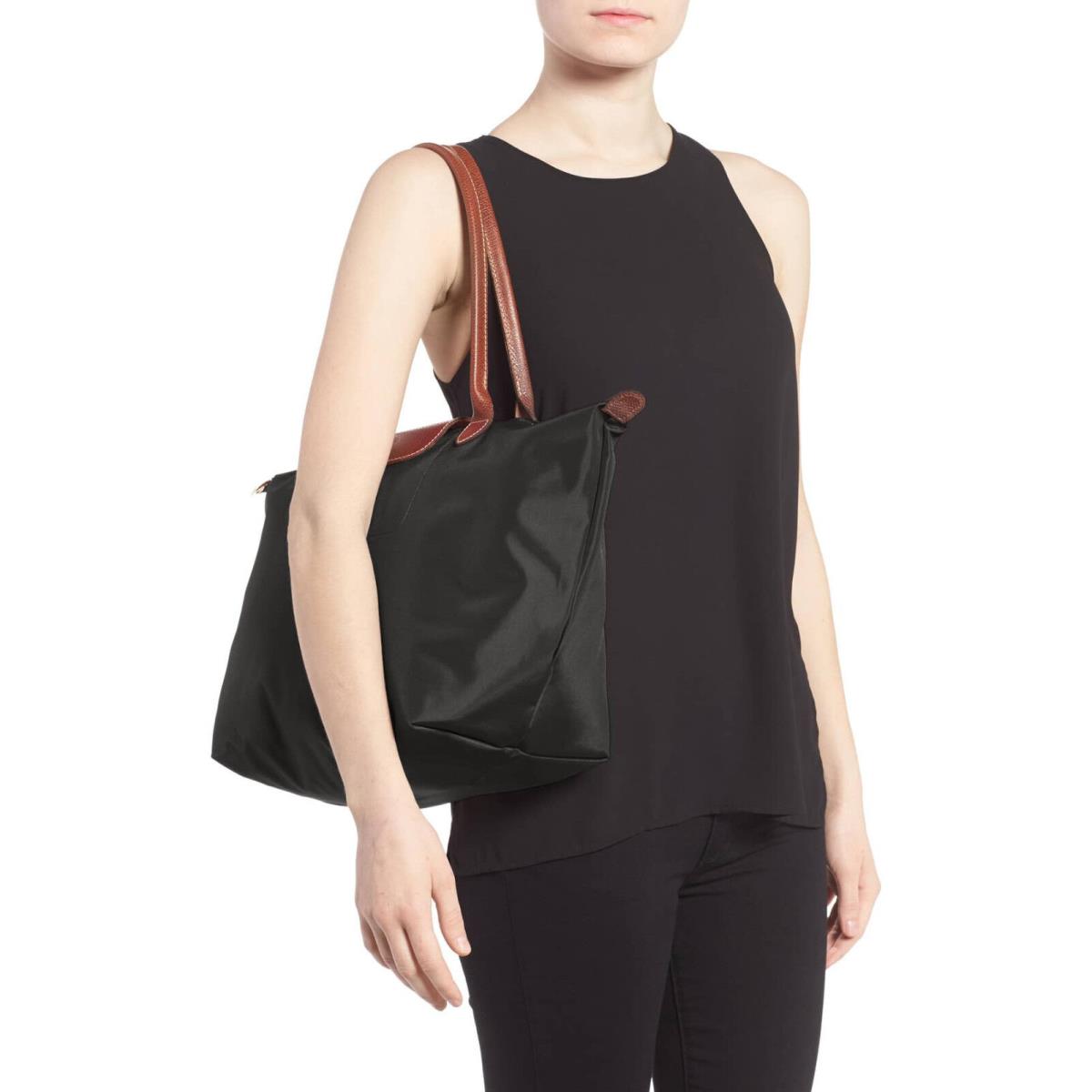 Longchamp Le Pliage Large Foldable Nylon Shoulder Tote Black