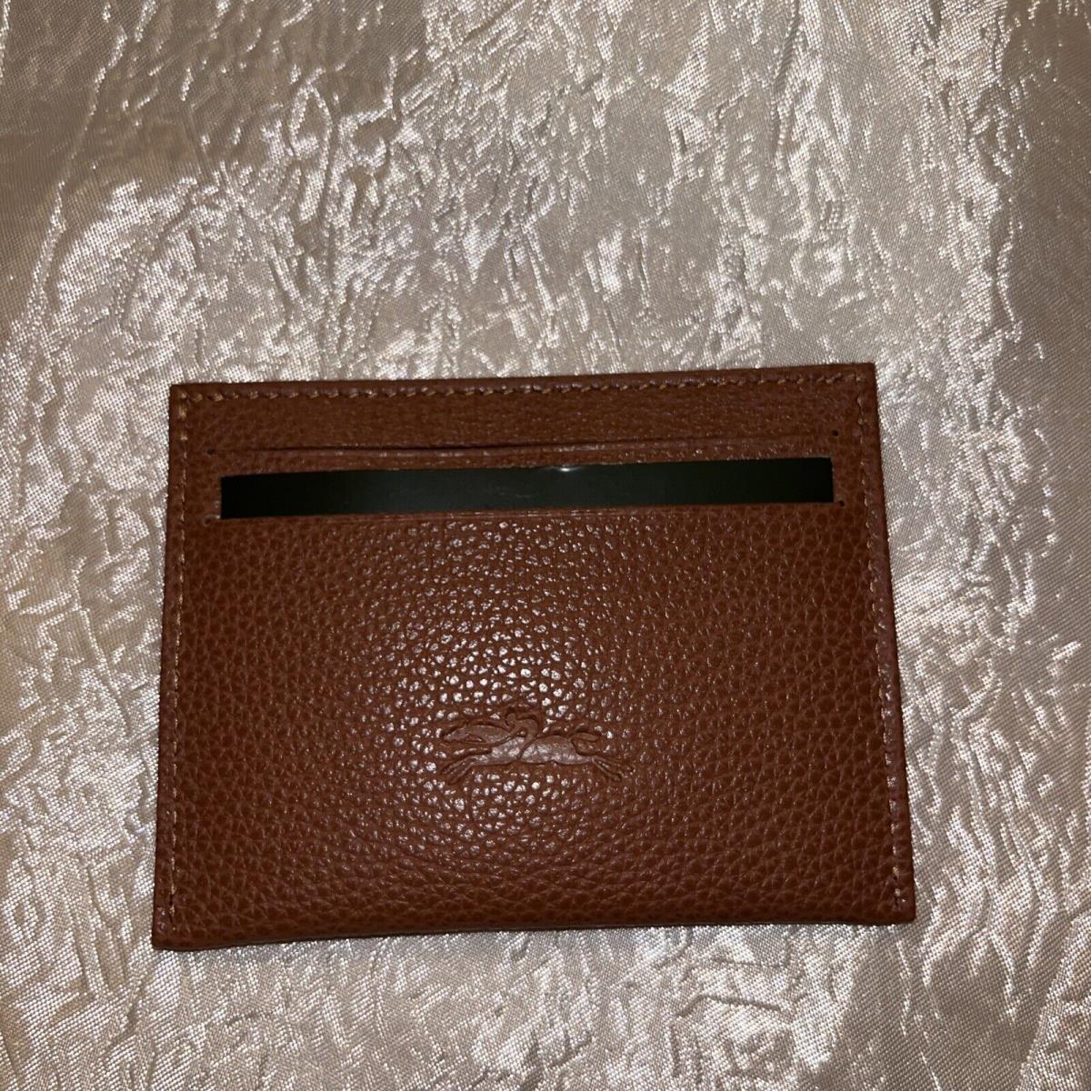 Longchamp LE Foulonn Caramel Leather Card Case Wallet Holds 4 Cards