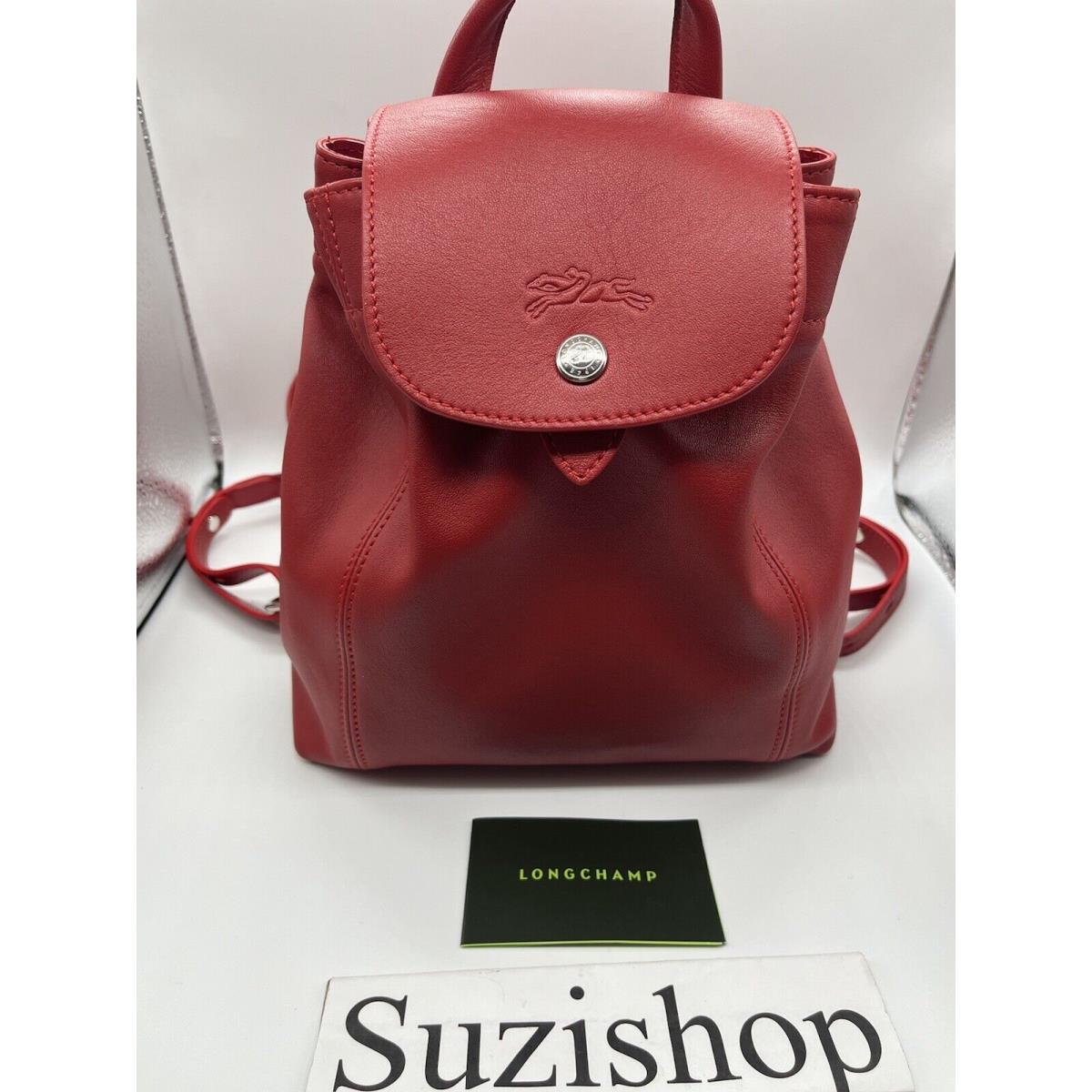 Longchamp le Pliage Leather Mini Backpack Cherry Color Leather