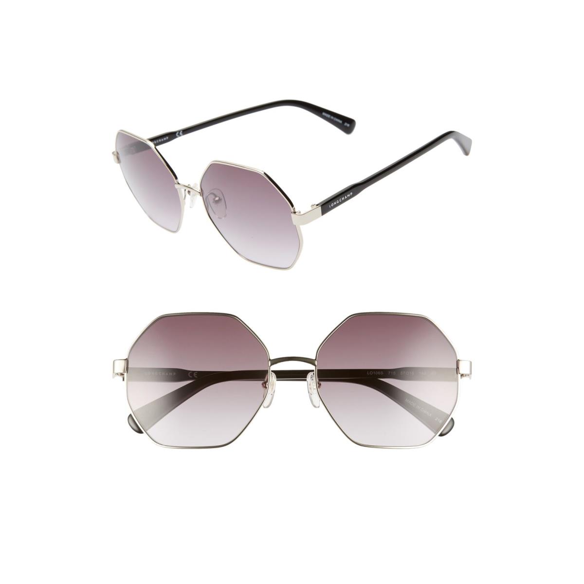 Longchamp LO 106S 715 Light Gold Octagon Sunglasses with Grey Lenses