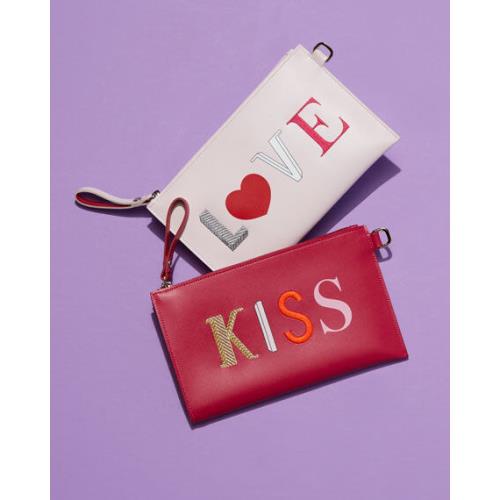 Longchamp Limited Edition Kiss Love Leather Clutch Powder Pink