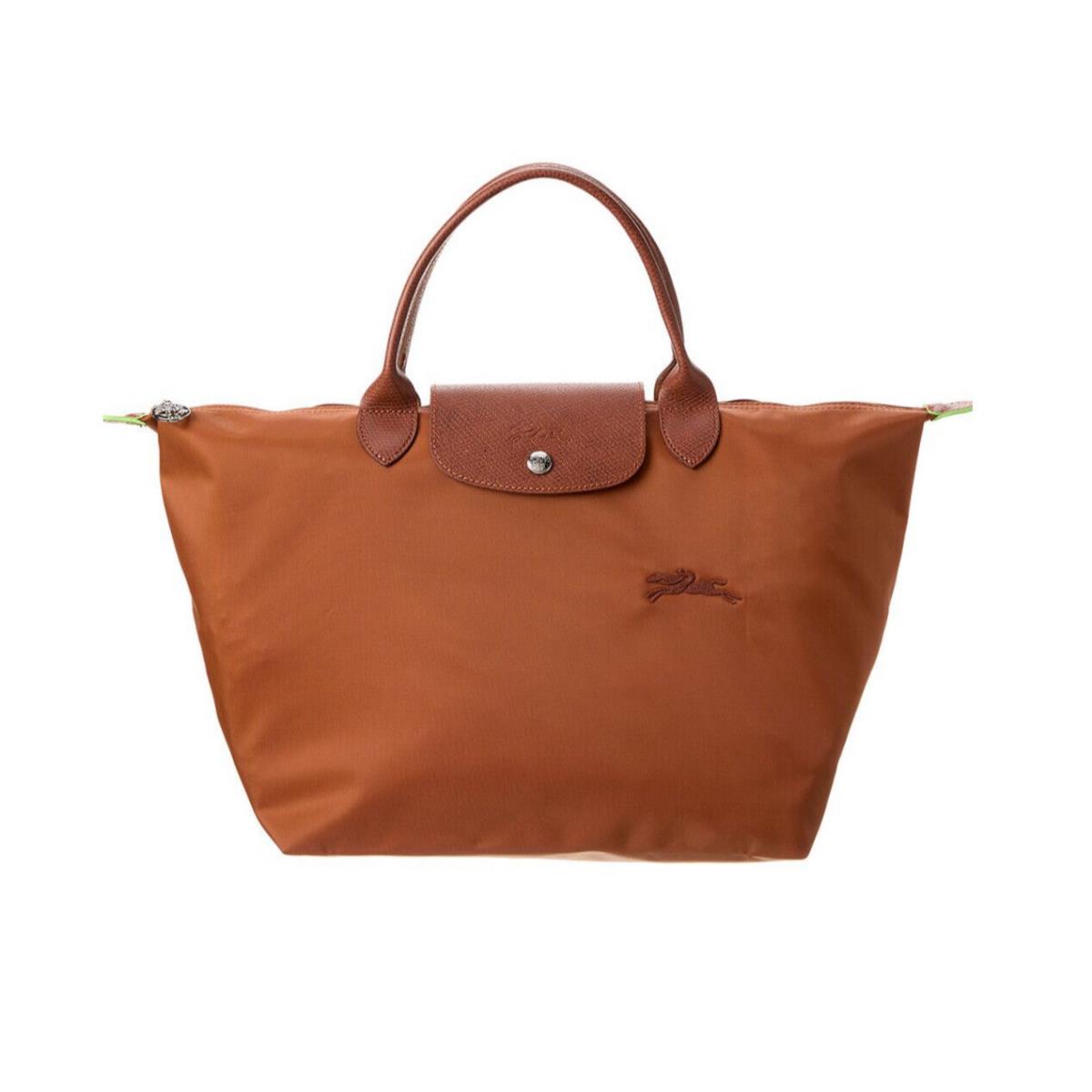 Longchamp Le Pliage Green Type M Short Handle Travel Bag Cognac Brown