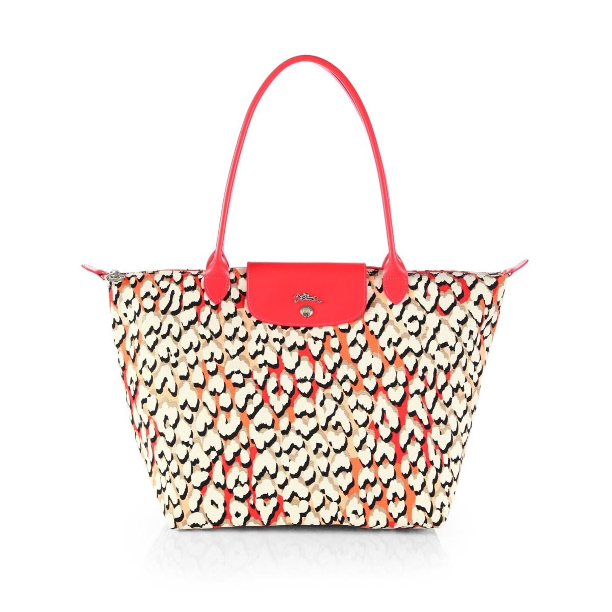 Longchamp Coral Panther Print Limited Edition Pink Large Bag Leopard Handbag