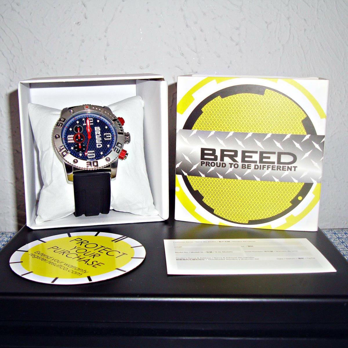 Breed Grand Prix Chronograph Black or Blue Dial /black Silicone Men`s Watch Blue Dial