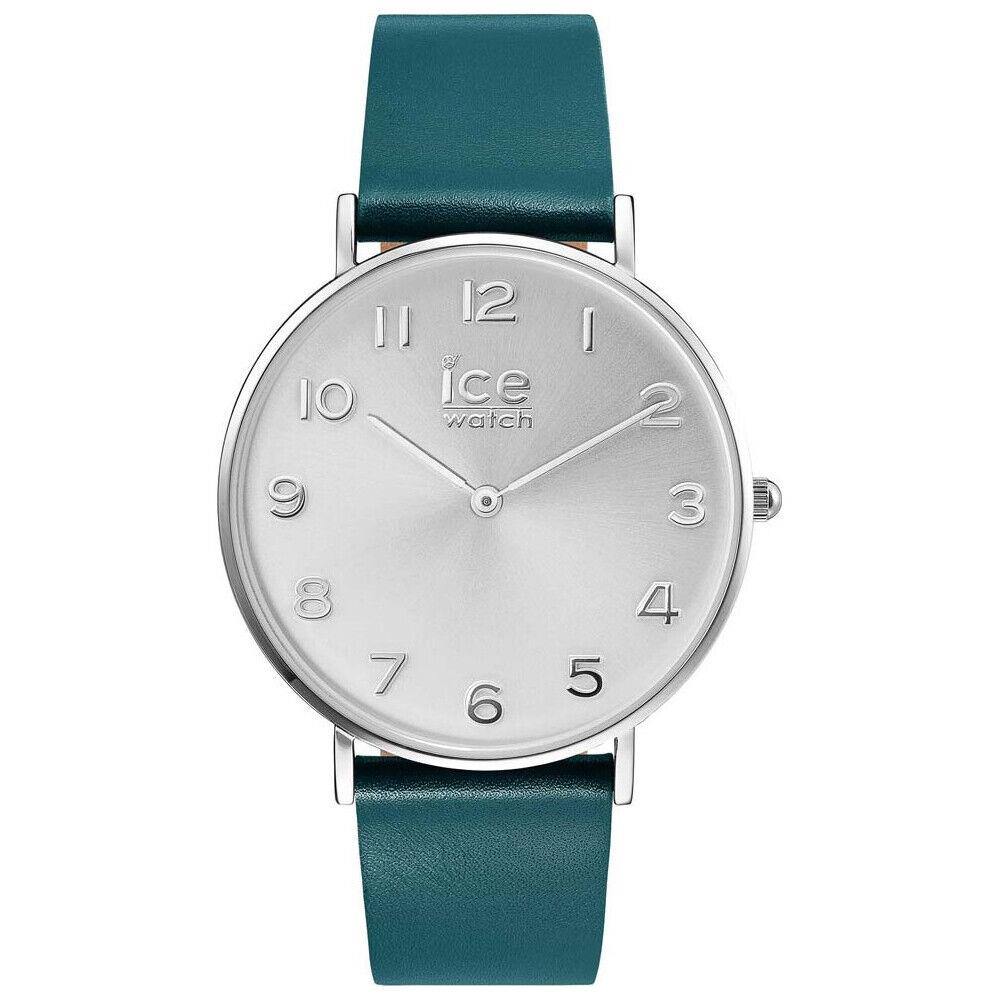 Ice City Tanner Silver Stainless Steel Case and Leather Strap Mens Watch. 001523 - Dial: Silver, Band: Green, Bezel: Silver