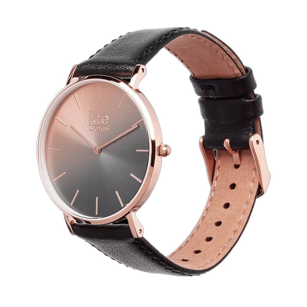 Ice Smoky Eye Rose Gold Stainless Steel Case Black Strap Women`s Watch. 015755