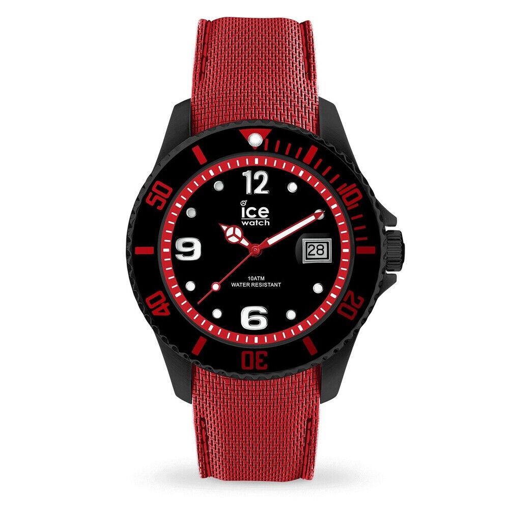 Ice Black Stainless Steel Case with Red Silicone Strap Men`s Watch. 015782